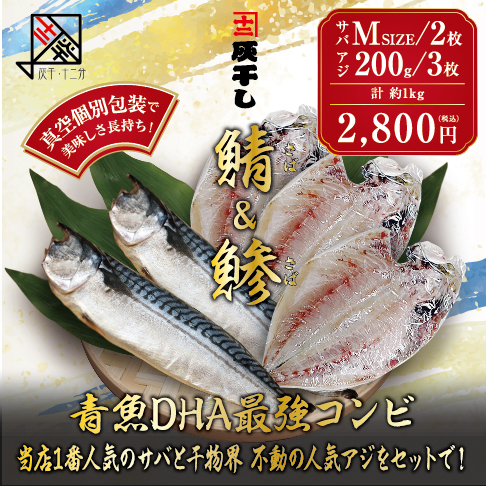 灰干し鯖M2枚アジ3枚セット