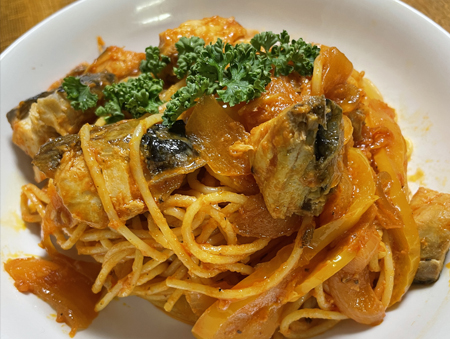 灰干しサバトマトソースパスタ6